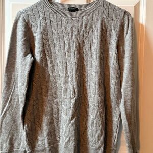 Talbots Light Gray Cable Knit Crewneck Sweater
